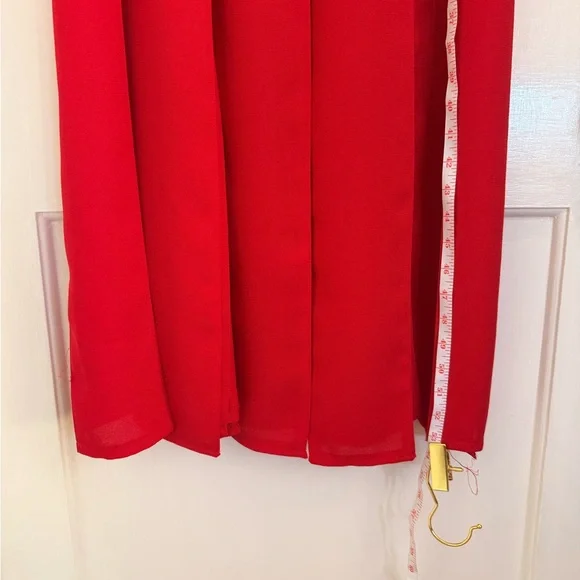 Vintage Slit Pleated Red Maxi Dress - Picture 8 of 10
